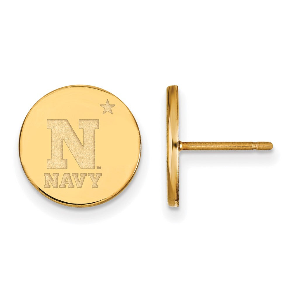 14k Gold Plated Silver U.S. Naval Academy Small Disc Earrings, Item E15064 by The Black Bow Jewelry Co.