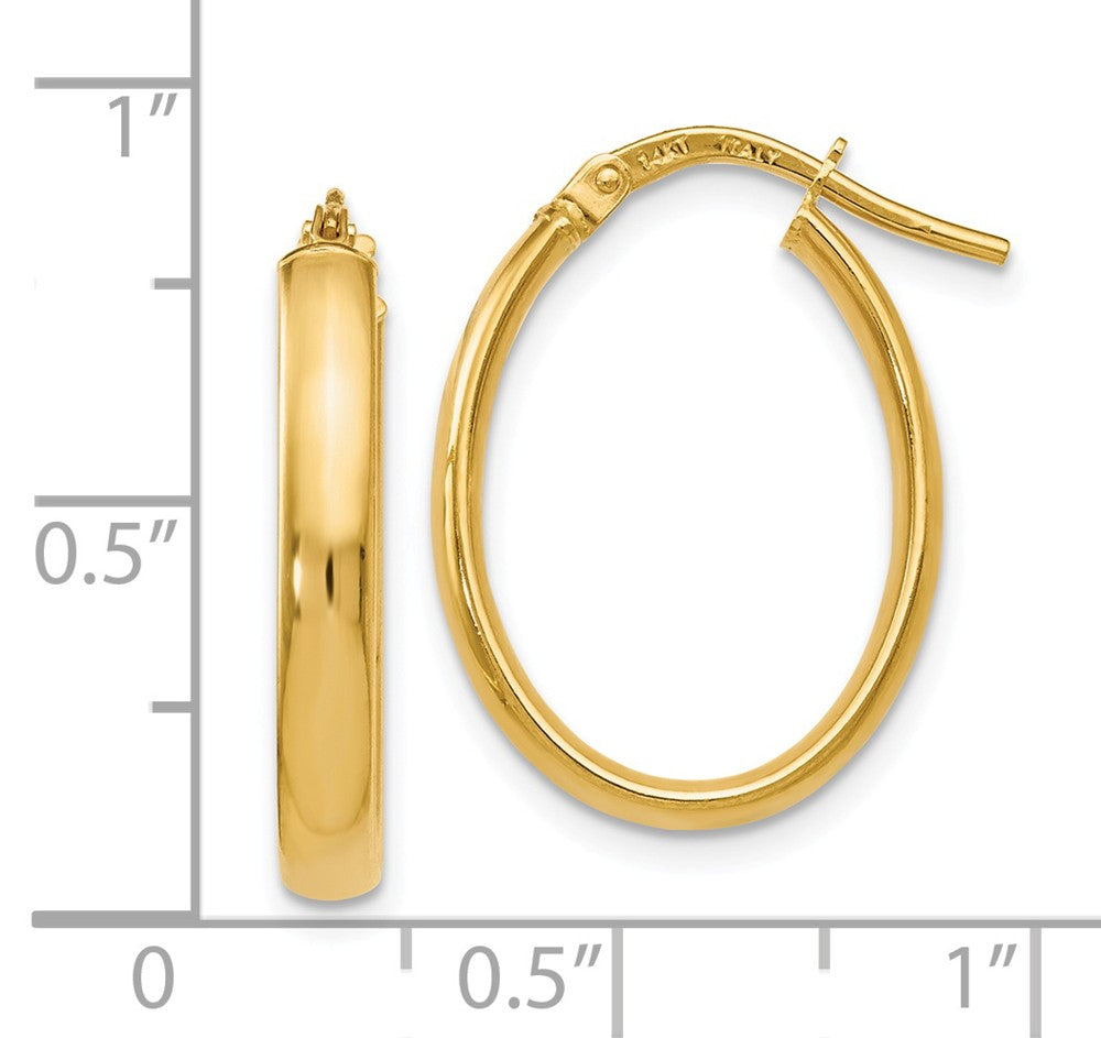 Alternate view of the 3mm x 22mm (7/8 Inch) Polished 14k Yellow Gold Oval Tube Hoop Earrings by The Black Bow Jewelry Co.