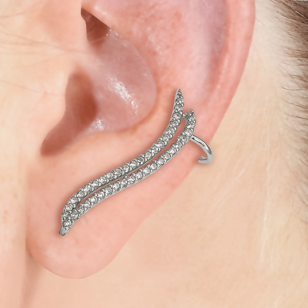 Alternate view of the 3 x 30mm (1 3/16 Inch) Sterling Silver CZ Cuff Ear Climber Earrings by The Black Bow Jewelry Co.