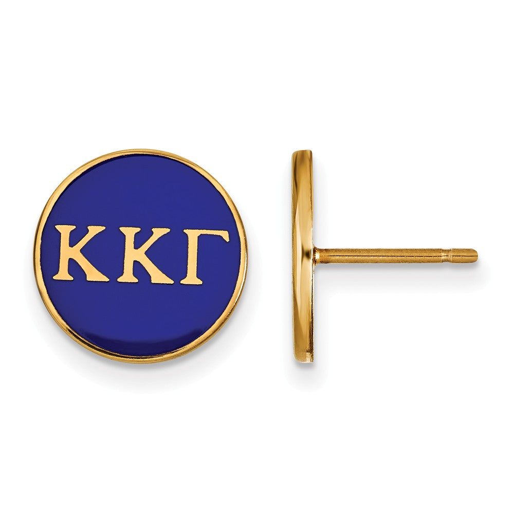14K Plated Silver Kappa Kappa Gamma Blue Enamel Disc Post Earrings, Item E17347 by The Black Bow Jewelry Co.