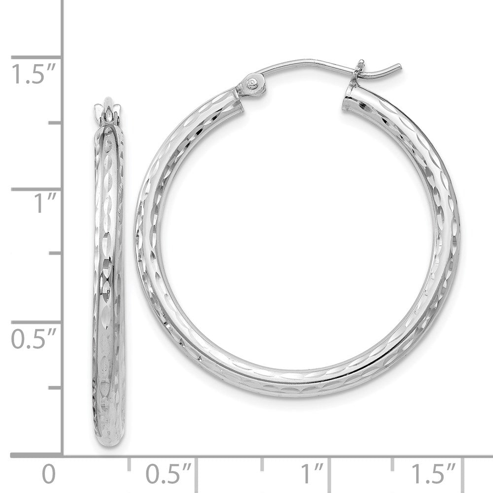 Alternate view of the 2.25mm Diamond Cut, Polished Sterling Silver Hoops - 30mm (1 1/8 Inch) by The Black Bow Jewelry Co.