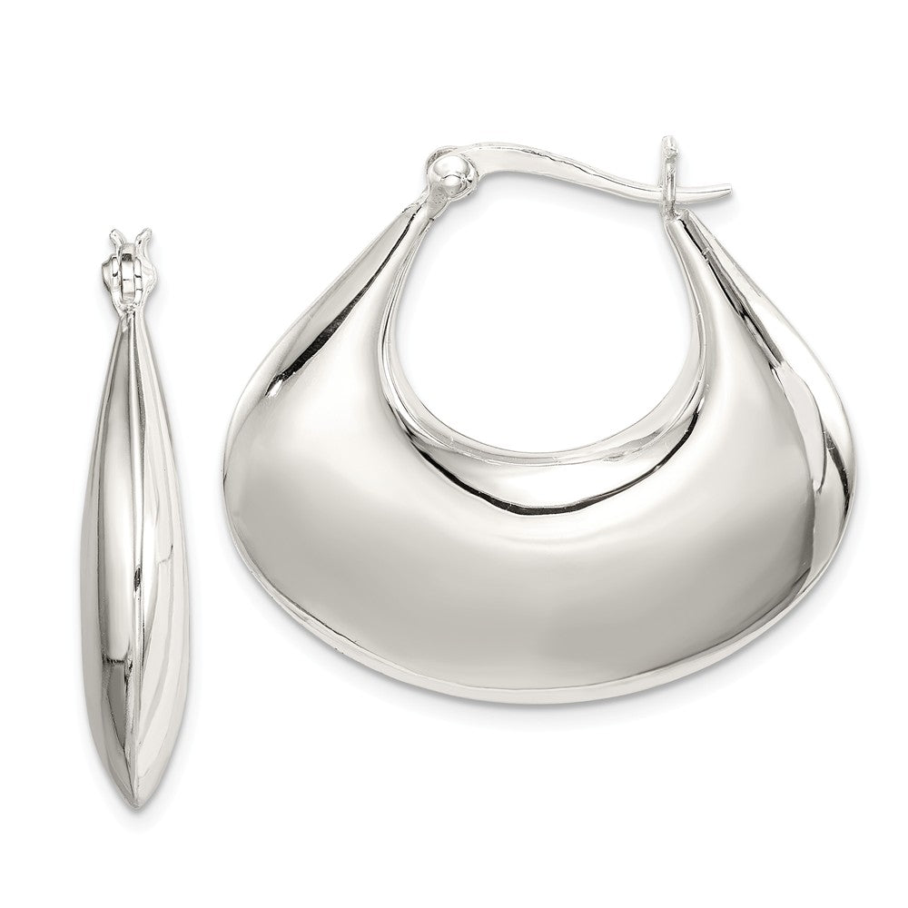 Wide and Polished Puffed Round Hoop Earrings in Sterling Silver, Item E9060 by The Black Bow Jewelry Co.