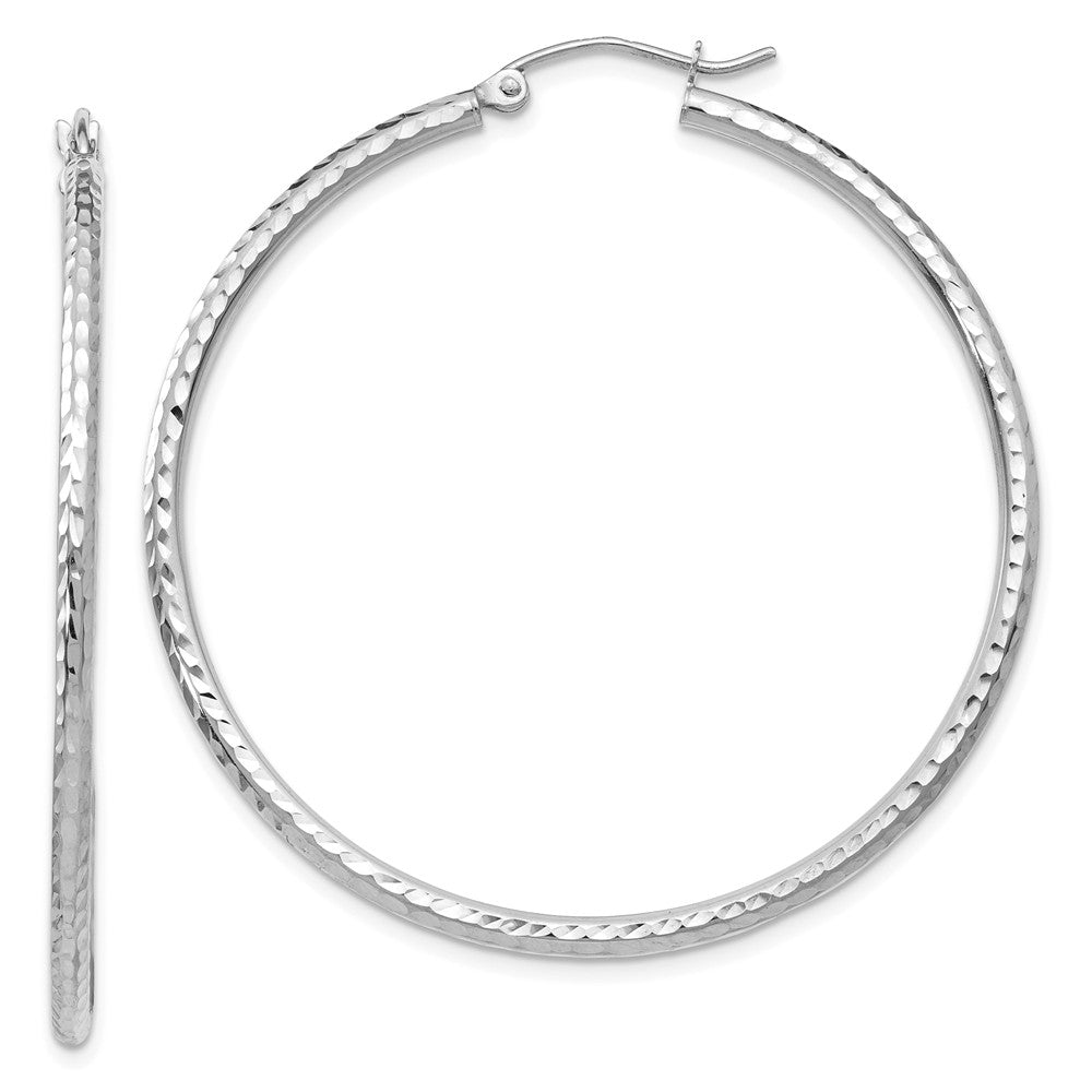 2mm, 14k White Gold Diamond-cut Hoops, 45mm (1 3/4 Inch), Item E9415-45 by The Black Bow Jewelry Co.