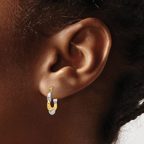 Alternate view of the Scalloped Hoop Earrings in 14k Yellow Gold and Rhodium by The Black Bow Jewelry Co.