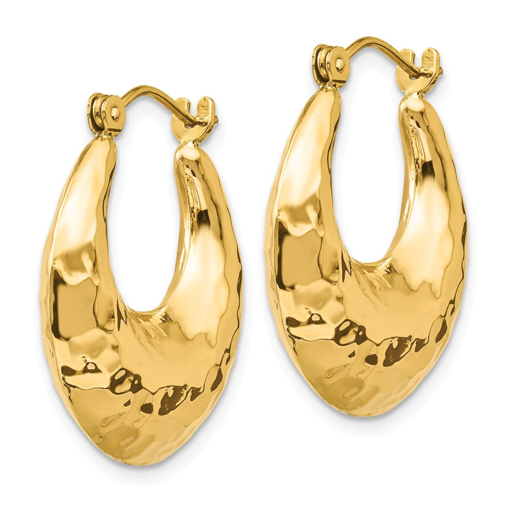 Alternate view of the Wide Hammered Puffed Round Hoop Earrings in 14k Yellow Gold by The Black Bow Jewelry Co.