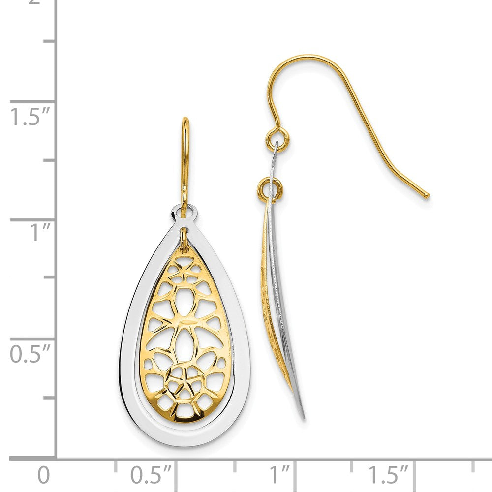 Alternate view of the Two-Tone Double Teardrop Dangle Earrings in 14k Gold by The Black Bow Jewelry Co.