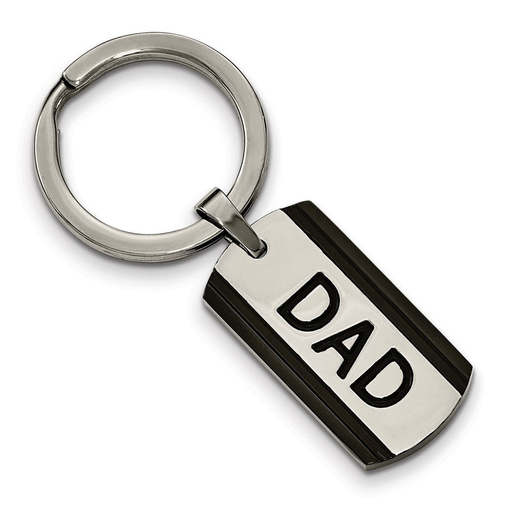 Two-Tone DAD Dog Tag Key Chain in Stainless Steel, Item K8023 by The Black Bow Jewelry Co.