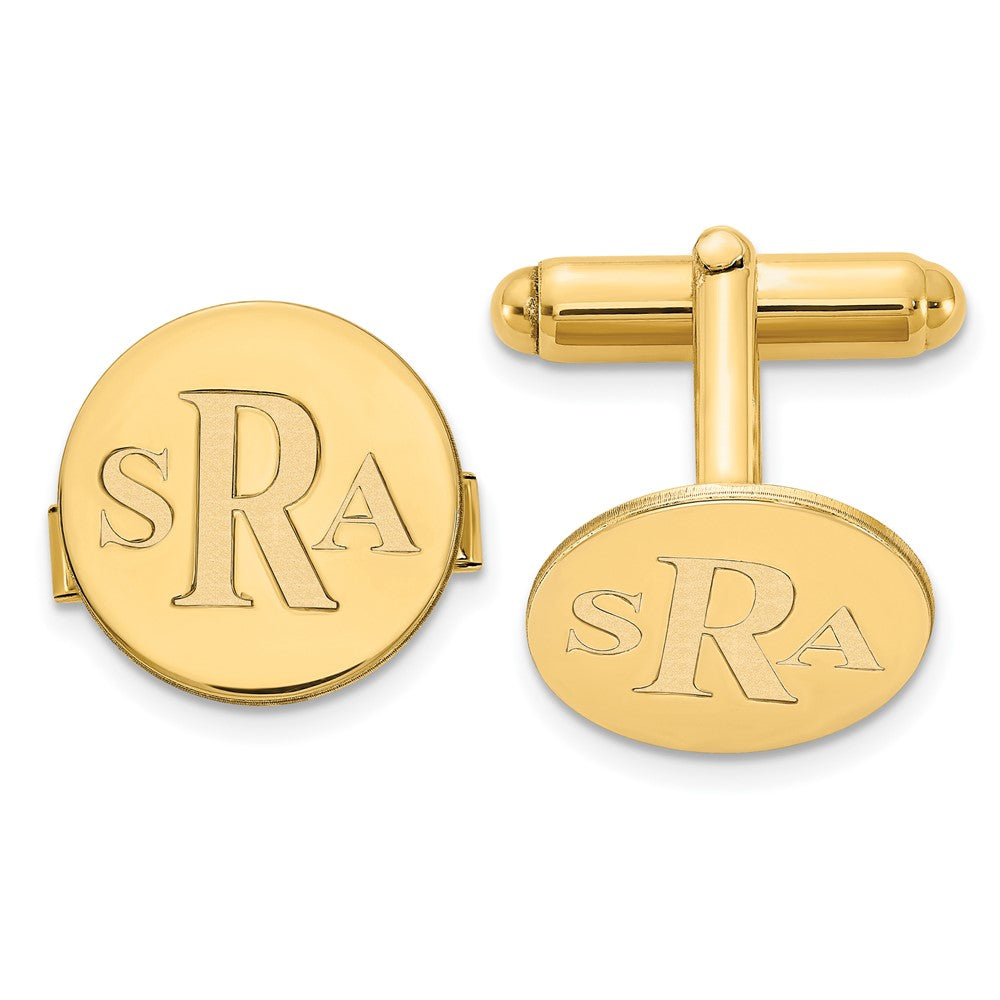 Black Bow Jewelry Company Cuff Links Gold Plated Sterling Silver Personalized Recessed Monogram Round Cuff Links, 16mm