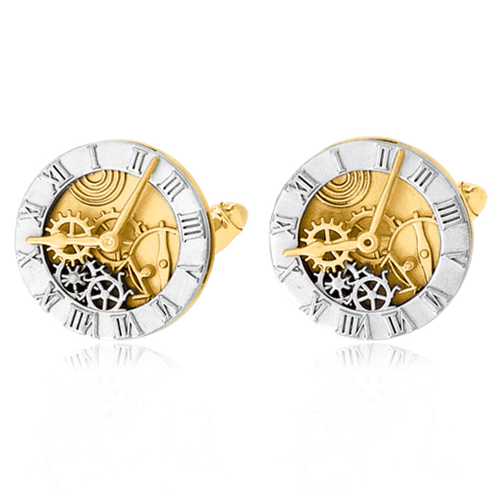 Men&#39;s 14k Yellow and White Gold 9.5mm Time and Dial Cuff Links, Item M8025 by The Black Bow Jewelry Co.