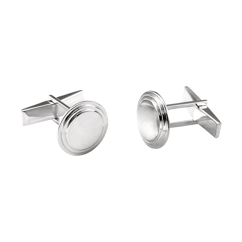 Men&#39;s Sterling Silver 16mm Engravable Round Cuff Links, Item M8185 by The Black Bow Jewelry Co.