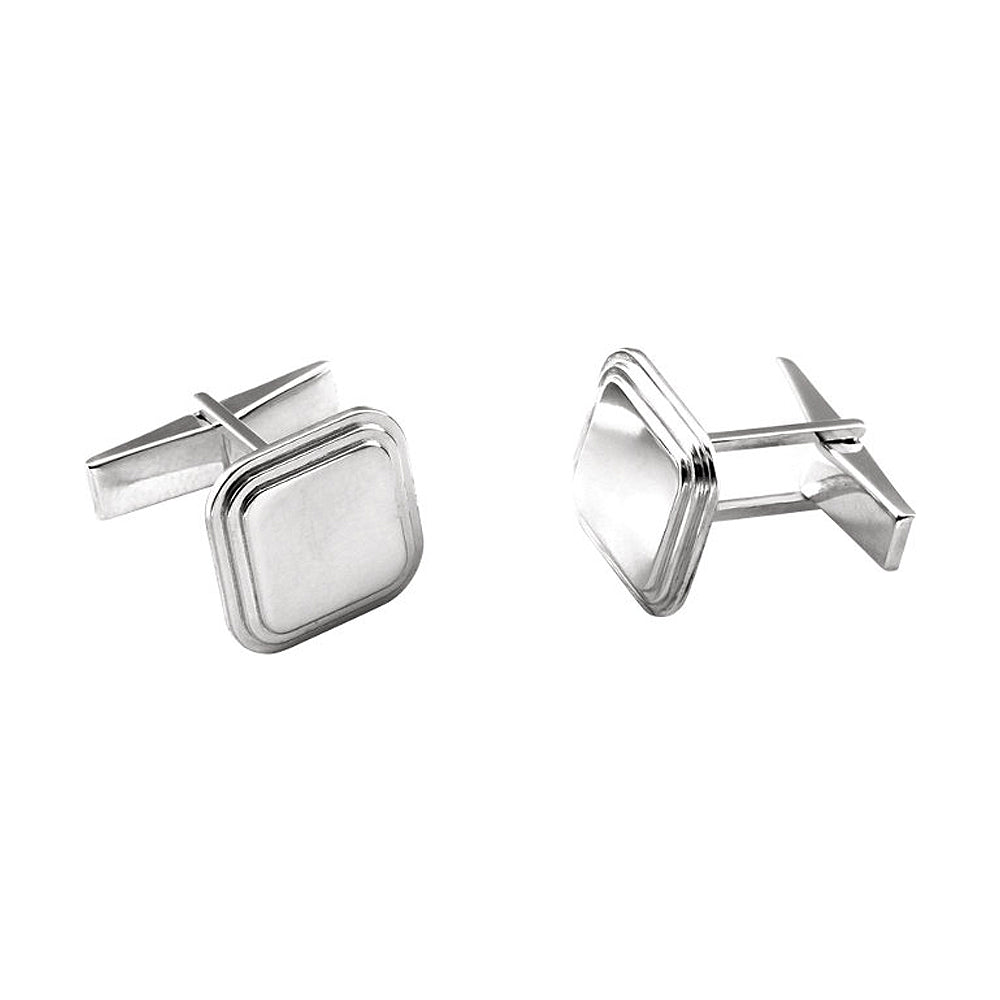 Men&#39;s Sterling Silver 16mm Engravable Square Cuff Links, Item M8186 by The Black Bow Jewelry Co.