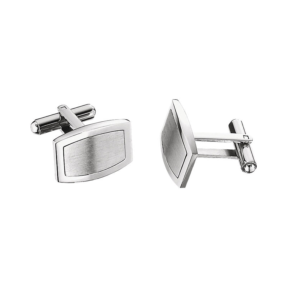 Men&#39;s Stainless Steel Engravable Brushed and Polished Cuff Links, Item M8199 by The Black Bow Jewelry Co.