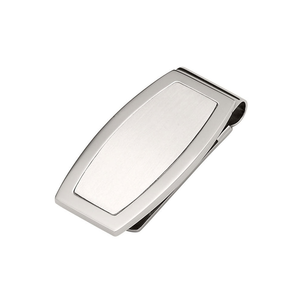 Engravable Brushed and Polished Stainless Steel Money Clip, Item M8332 by The Black Bow Jewelry Co.