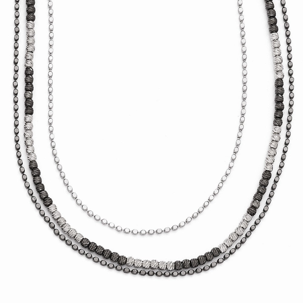 Two Tone Triple Strand Bead Necklace in Sterling Silver, 18-20 Inch, Item N10285 by The Black Bow Jewelry Co.