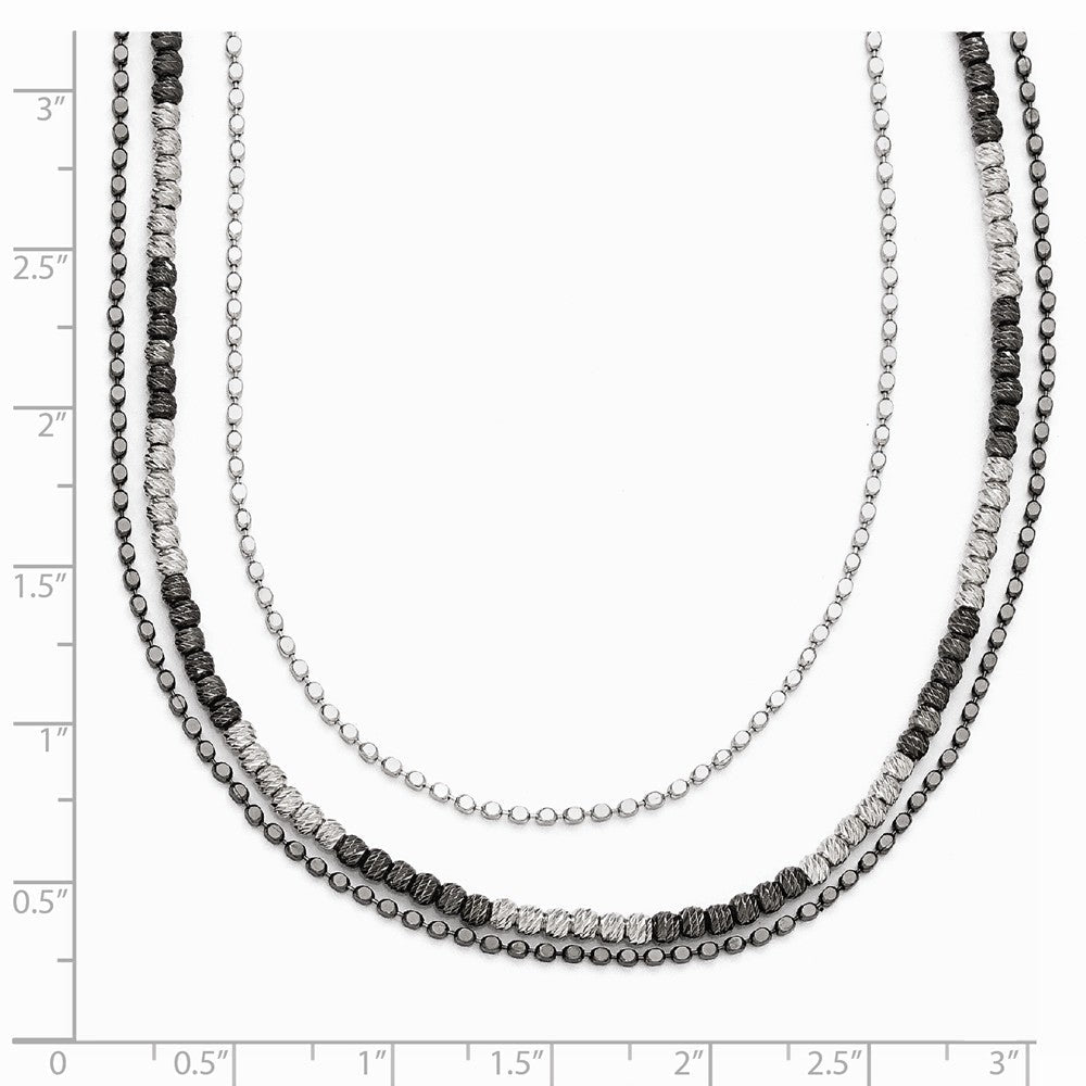 Alternate view of the Two Tone Triple Strand Bead Necklace in Sterling Silver, 18-20 Inch by The Black Bow Jewelry Co.