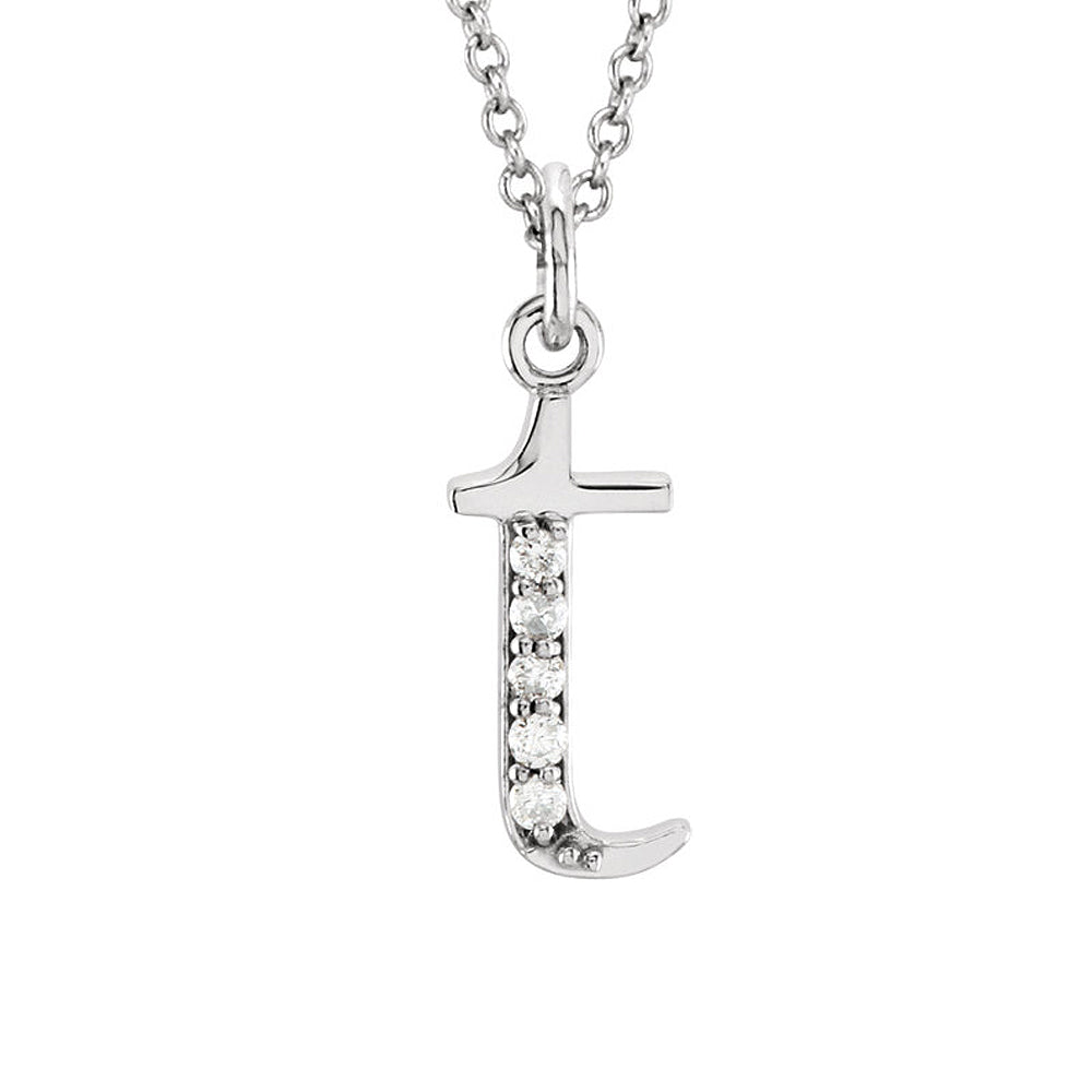 The Abbey 14k White Gold Diamond Lower Case Initial &#39;t&#39; Necklace 16 In, Item N10367-T by The Black Bow Jewelry Co.