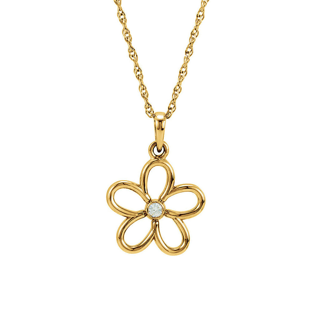 Diamond Accent 12mm Flower Necklace in 14k Yellow Gold, 18 Inch, Item N10484 by The Black Bow Jewelry Co.