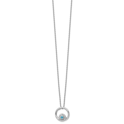 Alternate view of the Blue Topaz &amp; .05 Ctw Diamond Circle Sterling Silver Necklace, 18-20 In by The Black Bow Jewelry Co.