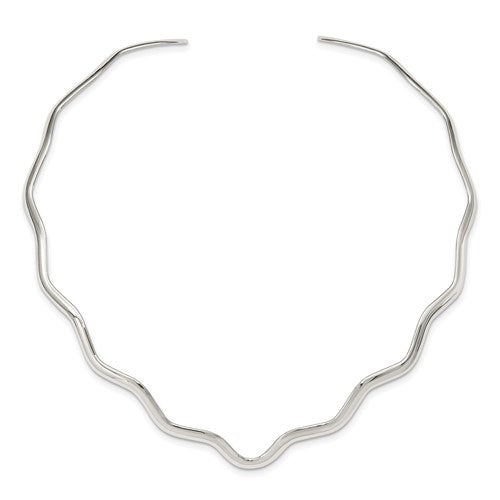 Alternate view of the 3mm Sterling Silver Wavy V-Shape Slip On Neck Collar, 14 Inch by The Black Bow Jewelry Co.