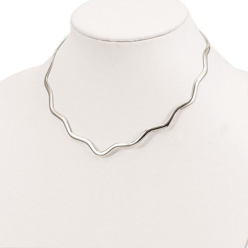 Alternate view of the 3mm Sterling Silver Wavy V-Shape Slip On Neck Collar, 14 Inch by The Black Bow Jewelry Co.