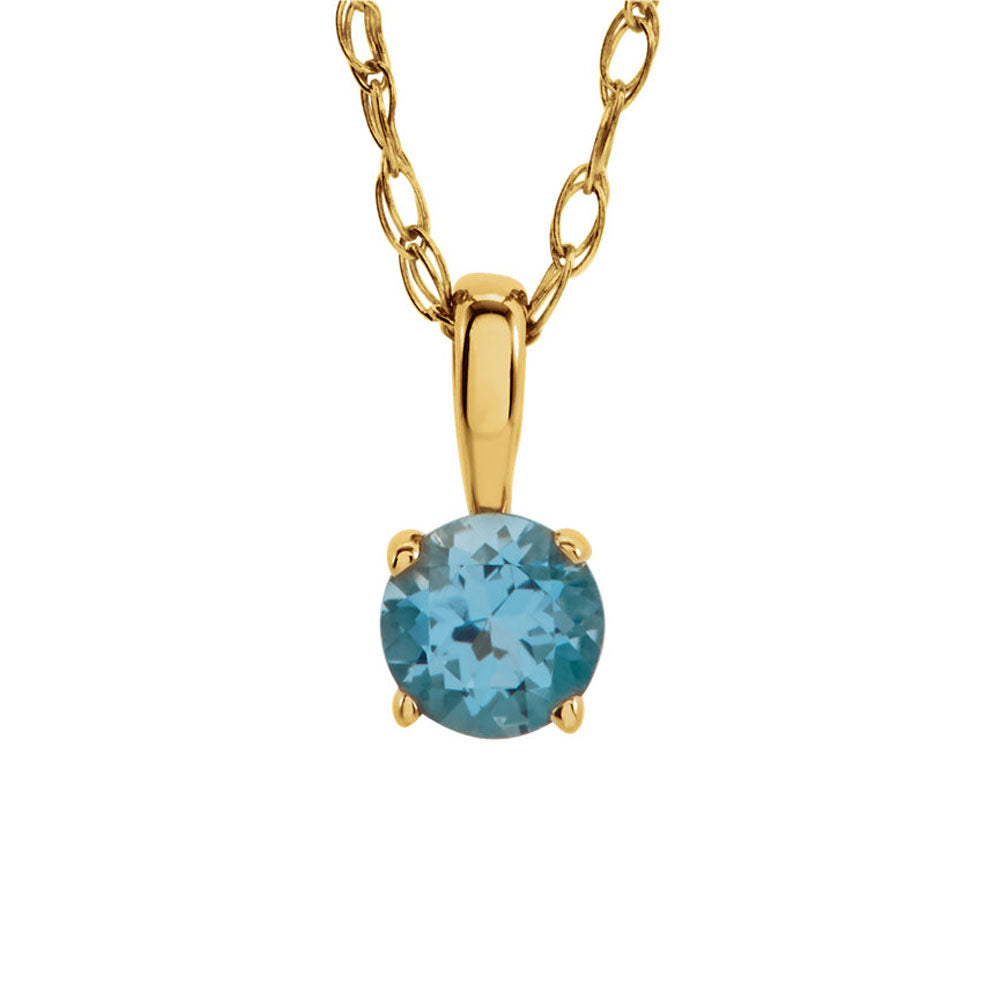 Youth 3mm Round Swiss Blue Topaz Necklace in 14k Yellow Gold, 14 Inch, Item N10952 by The Black Bow Jewelry Co.