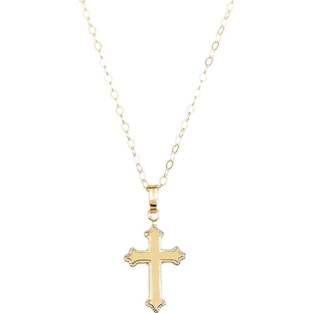 Youth Fleur De Lis Cross Necklace in 14k Yellow Gold, 15 Inch, Item N10956 by The Black Bow Jewelry Co.