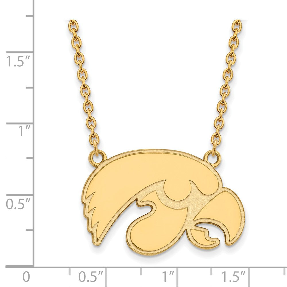 Alternate view of the 14k Gold Plated Silver U of Iowa Hawkeye Pendant Necklace by The Black Bow Jewelry Co.