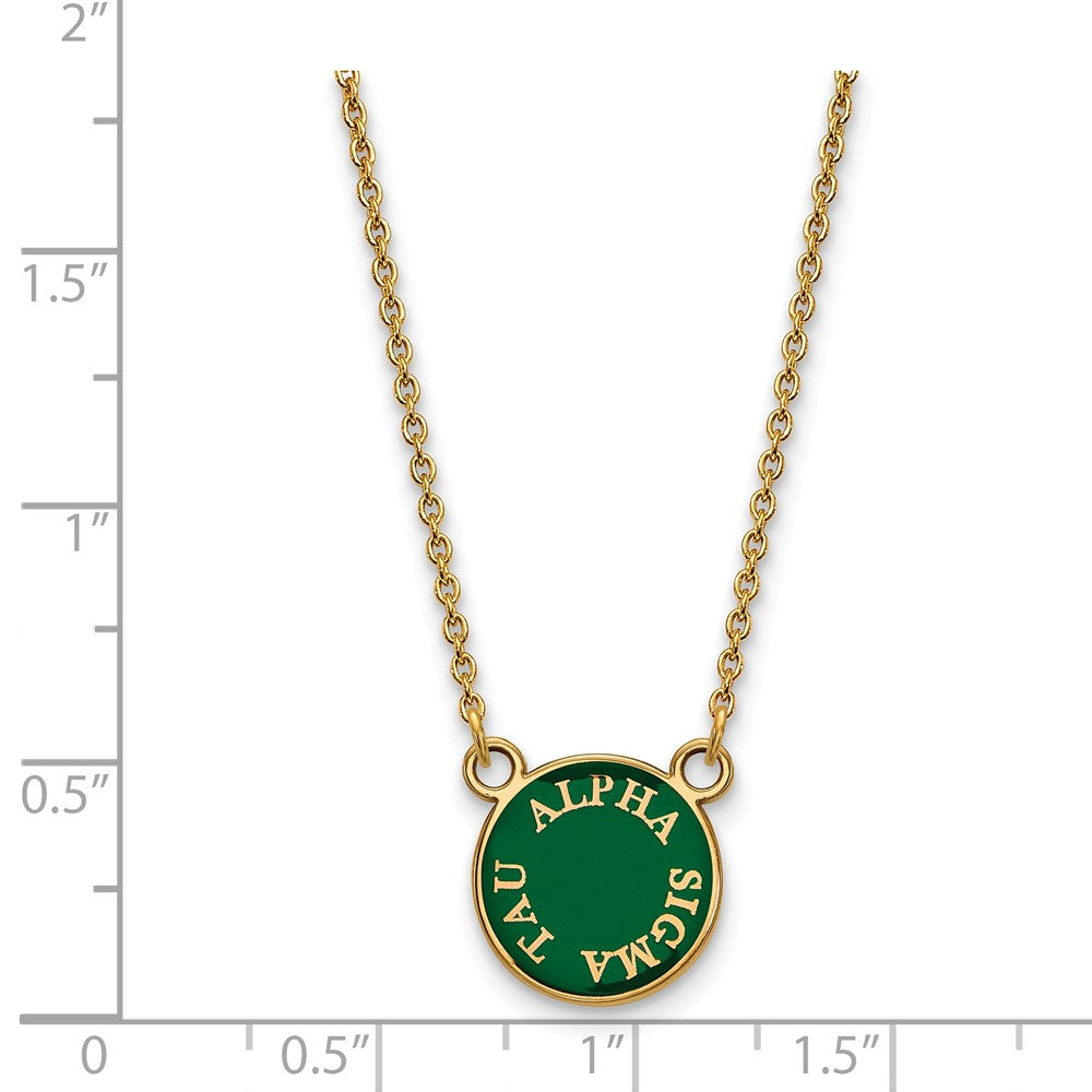 Alternate view of the 14K Plated Silver Alpha Sigma Tau XS (Tiny) Enamel Necklace by The Black Bow Jewelry Co.