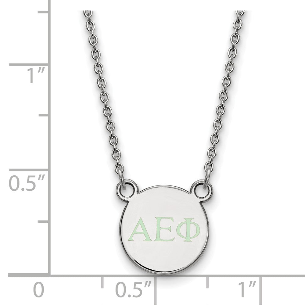 Alternate view of the Sterling Silver Alpha Epsilon Phi XS Lt Green Enamel Greek Necklace by The Black Bow Jewelry Co.