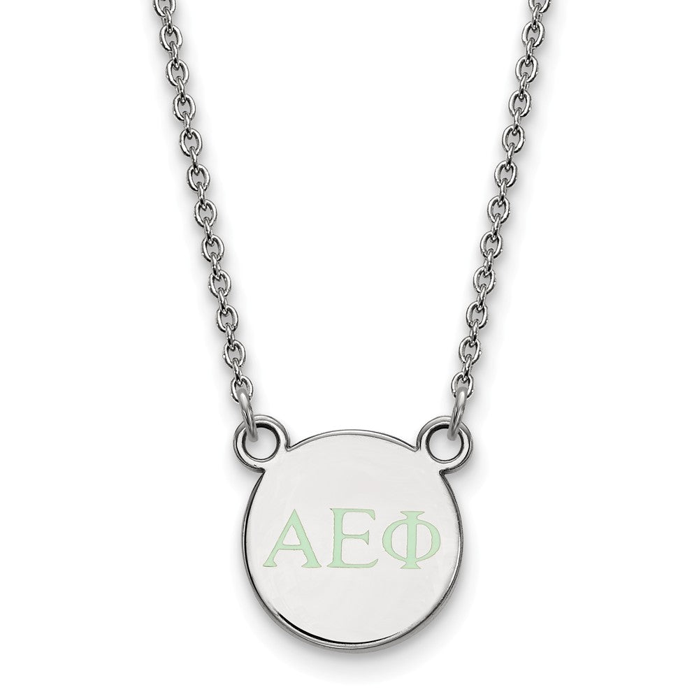 Sterling Silver Alpha Epsilon Phi XS Lt Green Enamel Greek Necklace, Item N14708 by The Black Bow Jewelry Co.