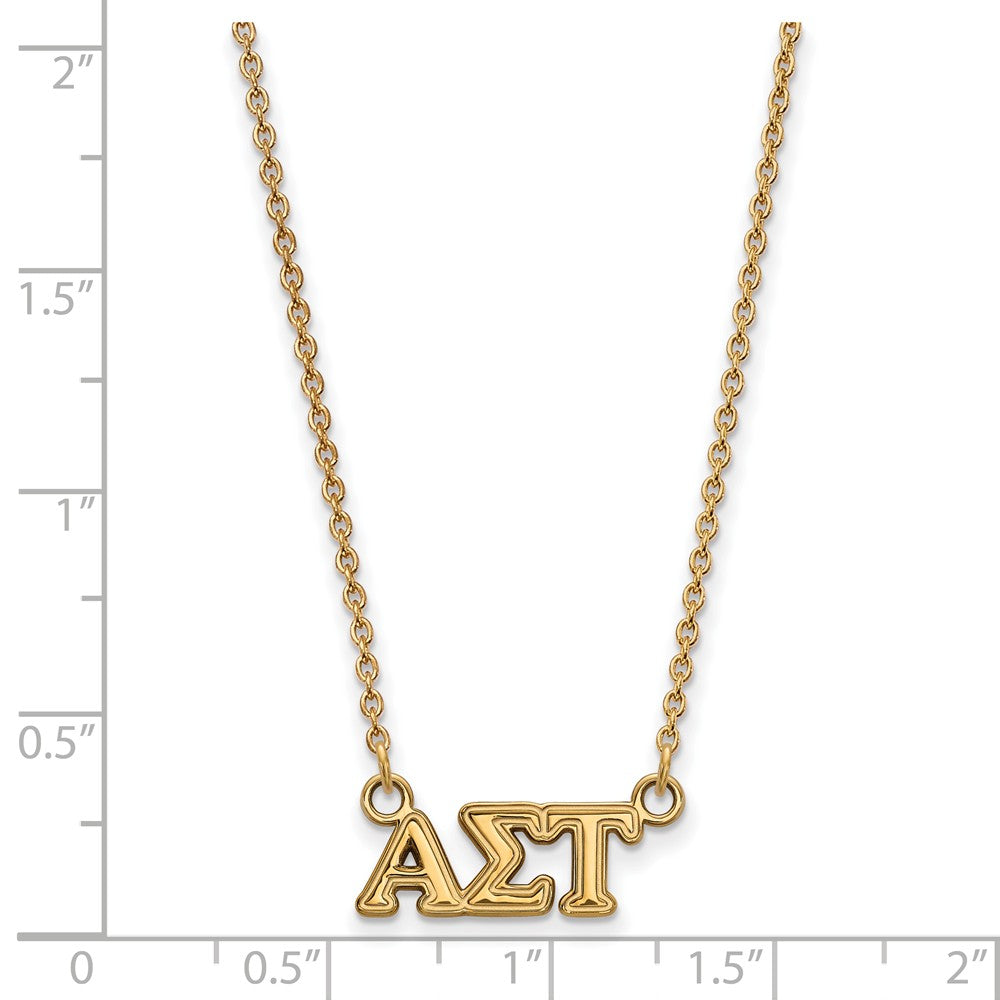 Alternate view of the 14K Plated Silver Alpha Sigma Tau XS (Tiny) Greek Letters Necklace by The Black Bow Jewelry Co.