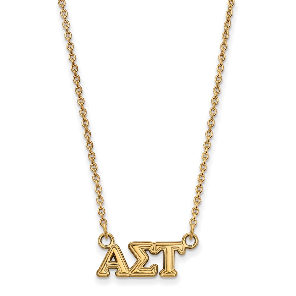 14K Plated Silver Alpha Sigma Tau XS (Tiny) Greek Letters Necklace, Item N15103 by The Black Bow Jewelry Co.