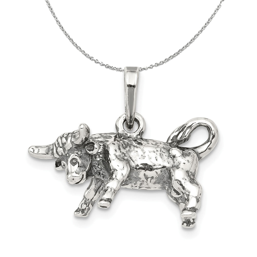 Sterling Silver Taurus the Bull Zodiac 3D Antiqued Necklace, Item N15205 by The Black Bow Jewelry Co.