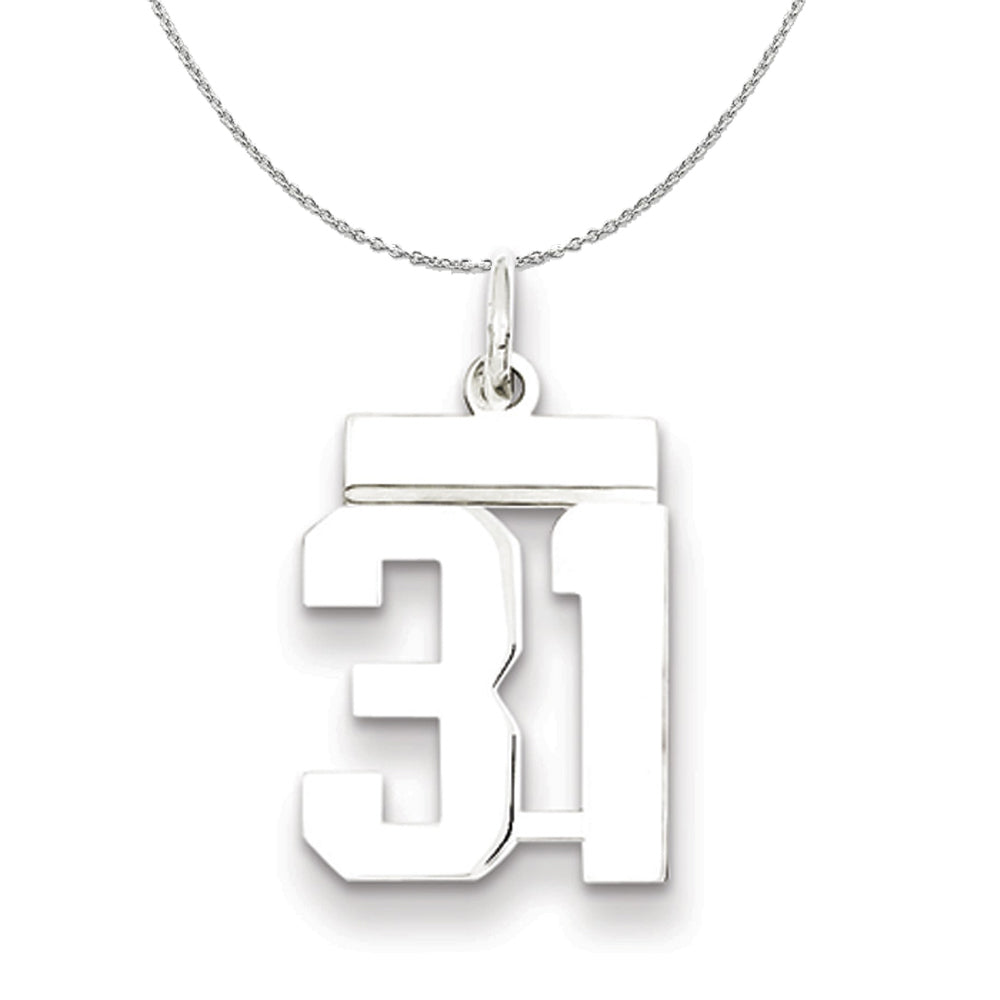 Silver, Athletic Collection Medium Polished Number 31 Necklace, Item N16242 by The Black Bow Jewelry Co.