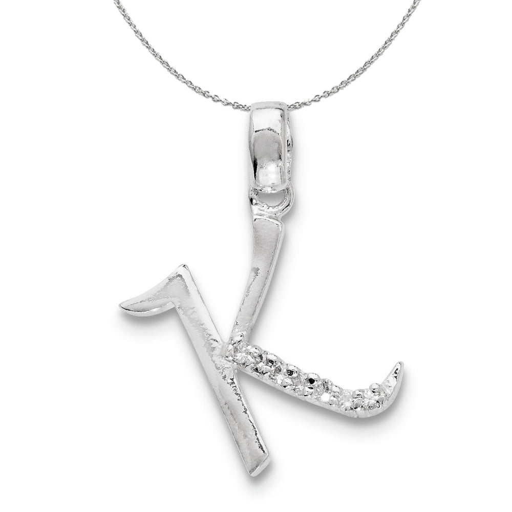 Sterling Silver and CZ, Lauren Collection, Initial K Necklace, Item N16399 by The Black Bow Jewelry Co.