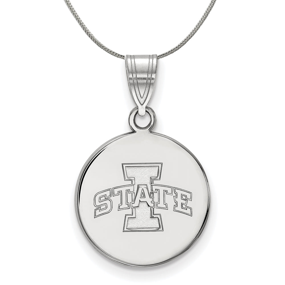 Sterling Silver Iowa State Medium Disc Pendant Necklace, Item N17212 by The Black Bow Jewelry Co.