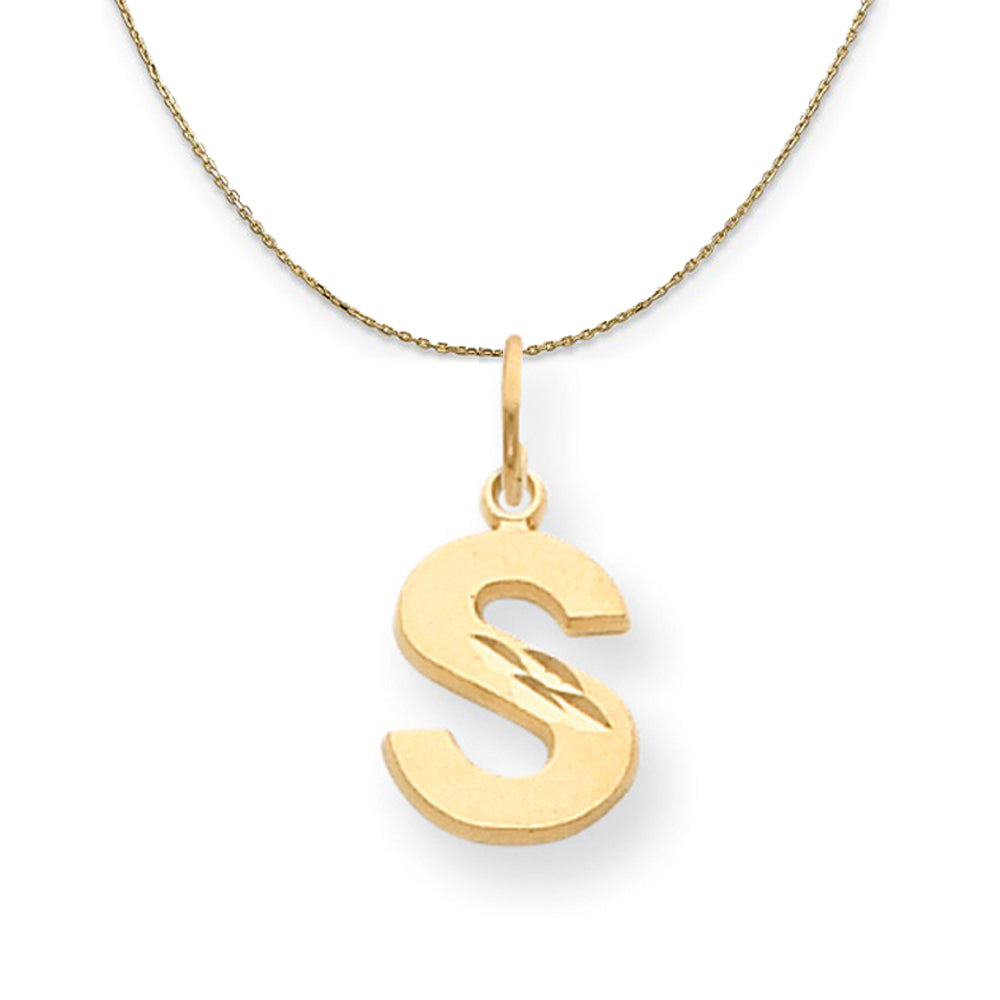14k Yellow Gold, Julia, Sm Satin Block Initial S Necklace, Item N20033 by The Black Bow Jewelry Co.