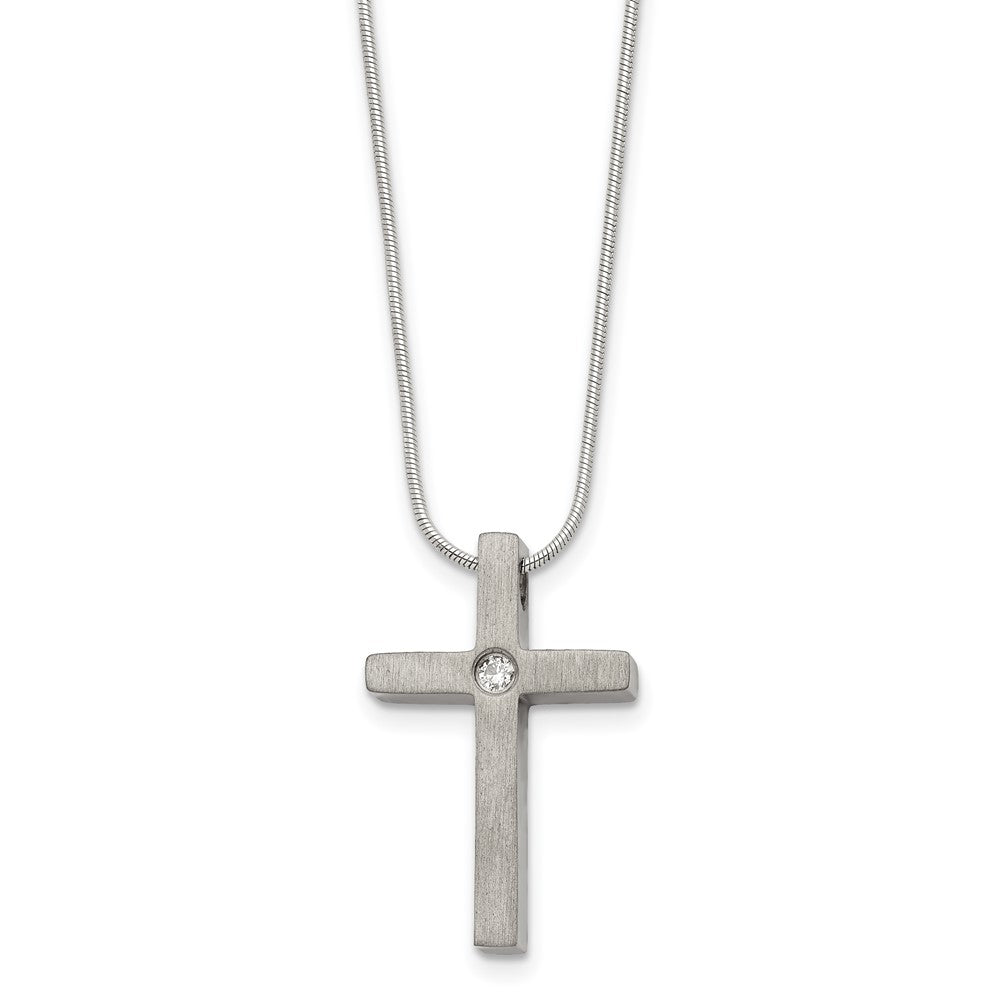 Women&#39;s Titanium, Stainless Steel &amp; CZ Brushed Cross Necklace, 18 Inch, Item N22928 by The Black Bow Jewelry Co.