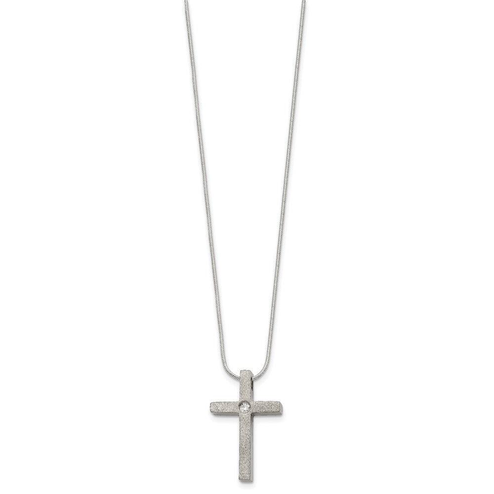 Alternate view of the Women&#39;s Titanium, Stainless Steel &amp; CZ Brushed Cross Necklace, 18 Inch by The Black Bow Jewelry Co.