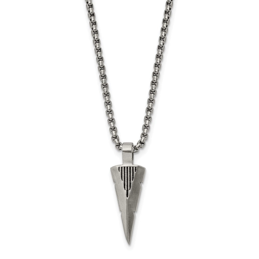 Women&#39;s Stainless Steel Brushed Small Arrowhead Necklace, 22 Inch, Item N23015 by The Black Bow Jewelry Co.