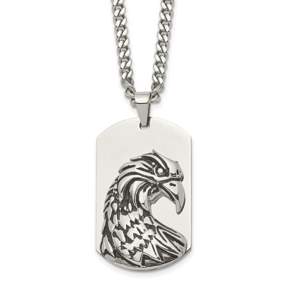 Mens Stainless Steel Antiqued &amp; Polished Eagle Dog Tag Necklace, 22 In, Item N23021 by The Black Bow Jewelry Co.
