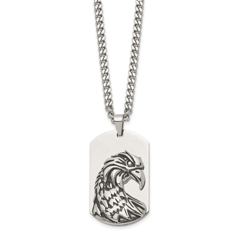 Alternate view of the Mens Stainless Steel Antiqued &amp; Polished Eagle Dog Tag Necklace, 22 In by The Black Bow Jewelry Co.