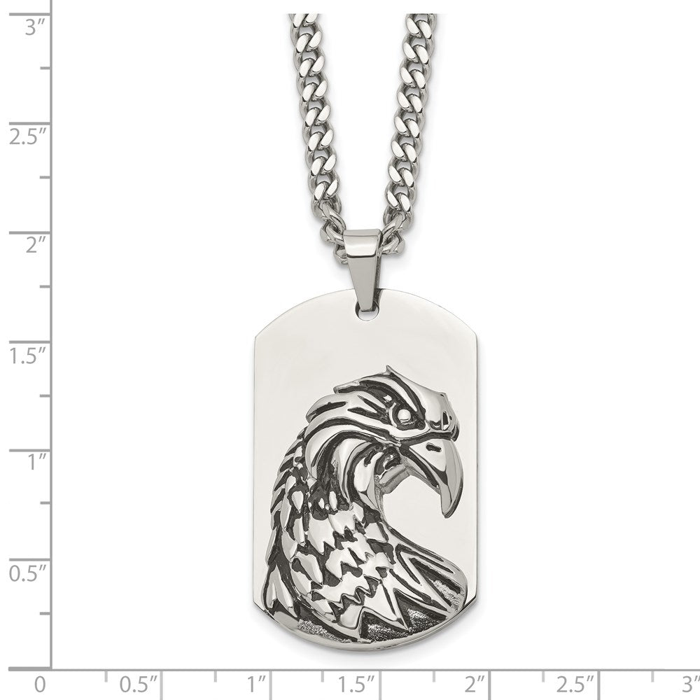 Alternate view of the Mens Stainless Steel Antiqued &amp; Polished Eagle Dog Tag Necklace, 22 In by The Black Bow Jewelry Co.