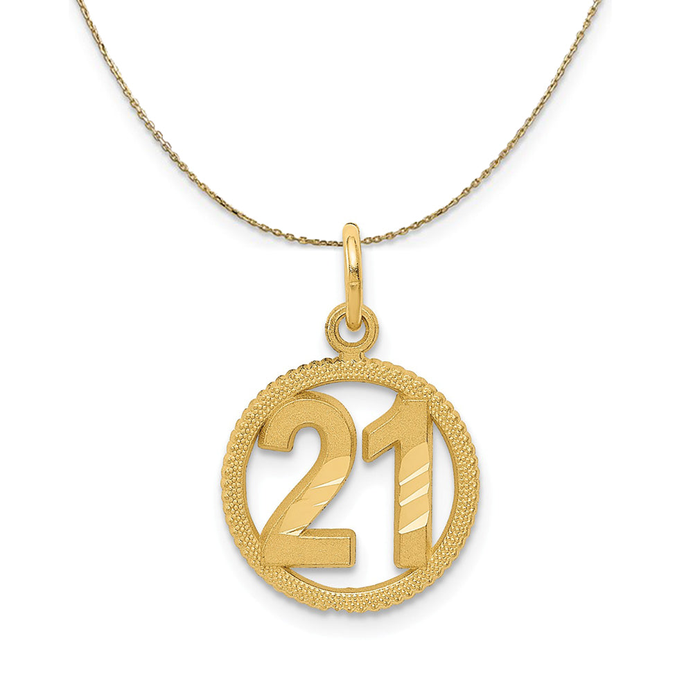 14k Yellow Gold Diamond Cut Number 21 Circle Necklace, Item N23987 by The Black Bow Jewelry Co.