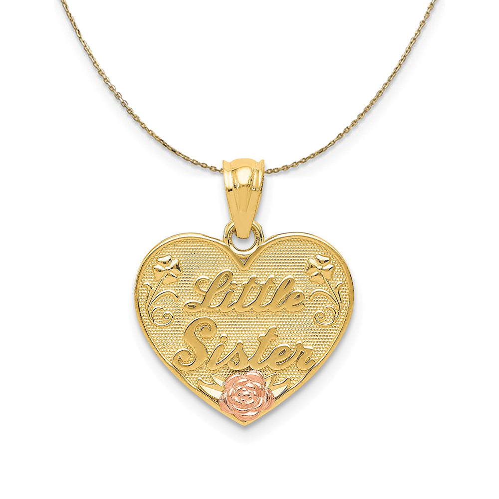 14k Two Tone Gold Little Sister Heart Necklace