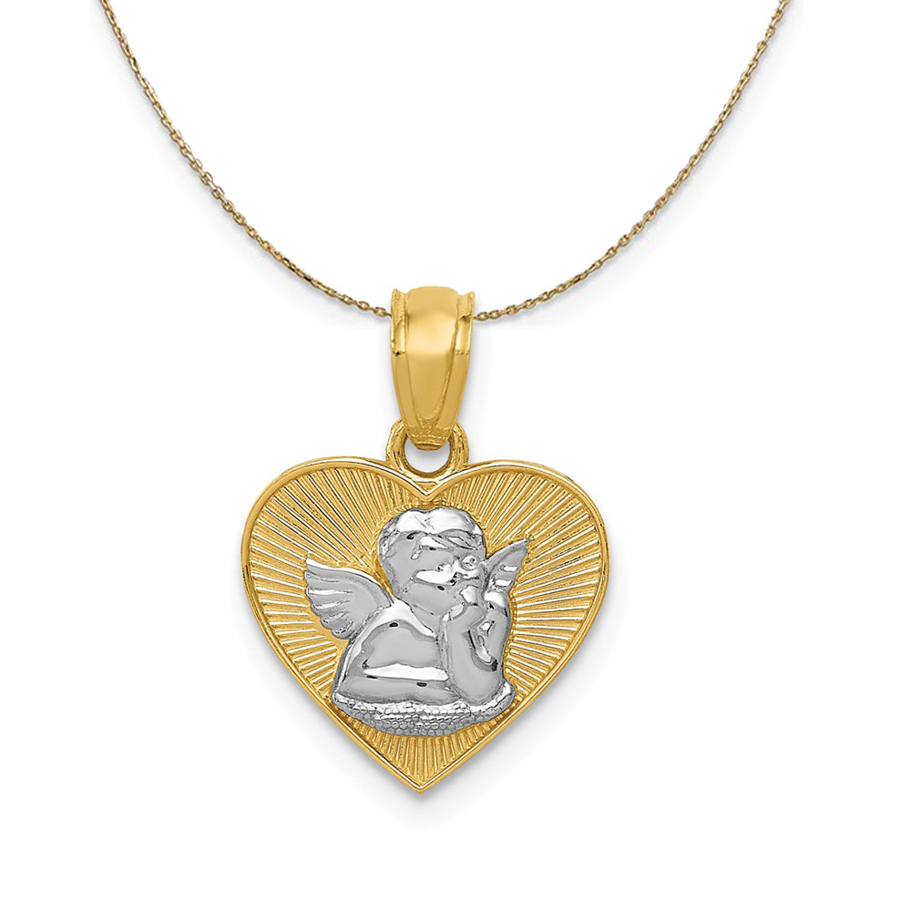 14k Yellow Gold &amp; Rhodium Guardian Angel Heart Necklace, Item N24125 by The Black Bow Jewelry Co.