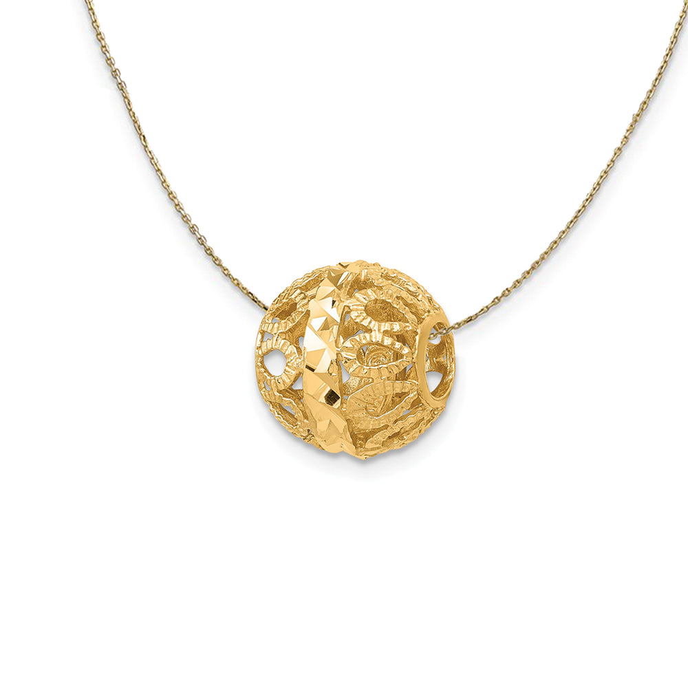 14K Yellow Gold Diamond-Cut Filigree Ball Chain Slide Necklace
