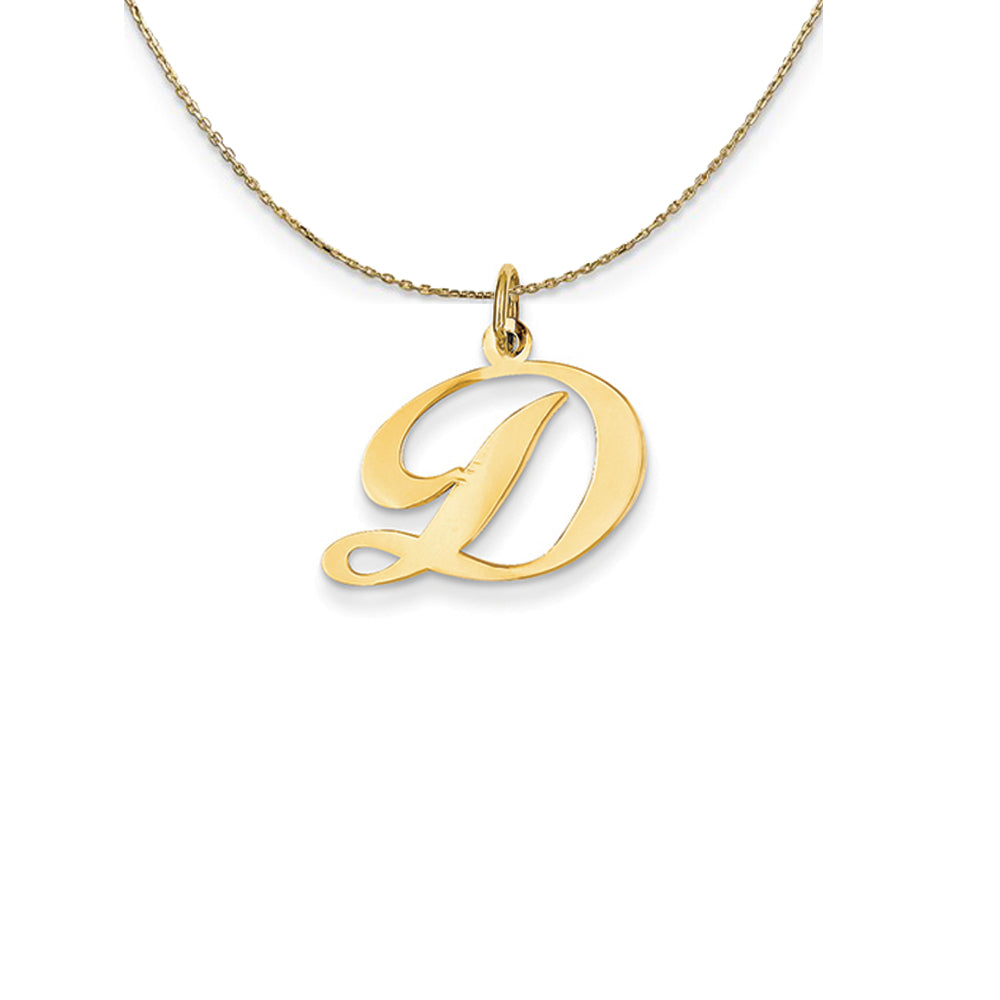 14k Yellow Gold LG Fancy Script Initial D Necklace, Item N24595 by The Black Bow Jewelry Co.