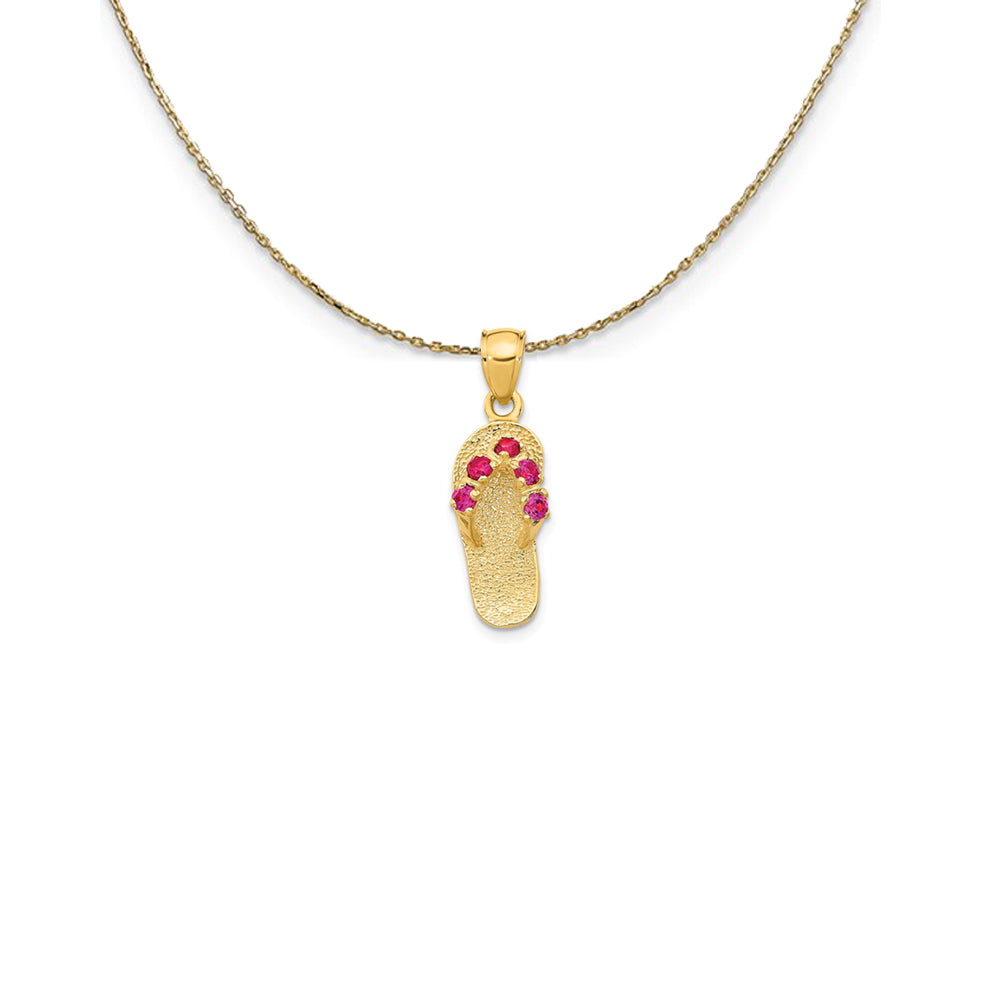 14k Yellow Gold July CZ Birthstone Flip Flop Necklace, Item N25250 by The Black Bow Jewelry Co.