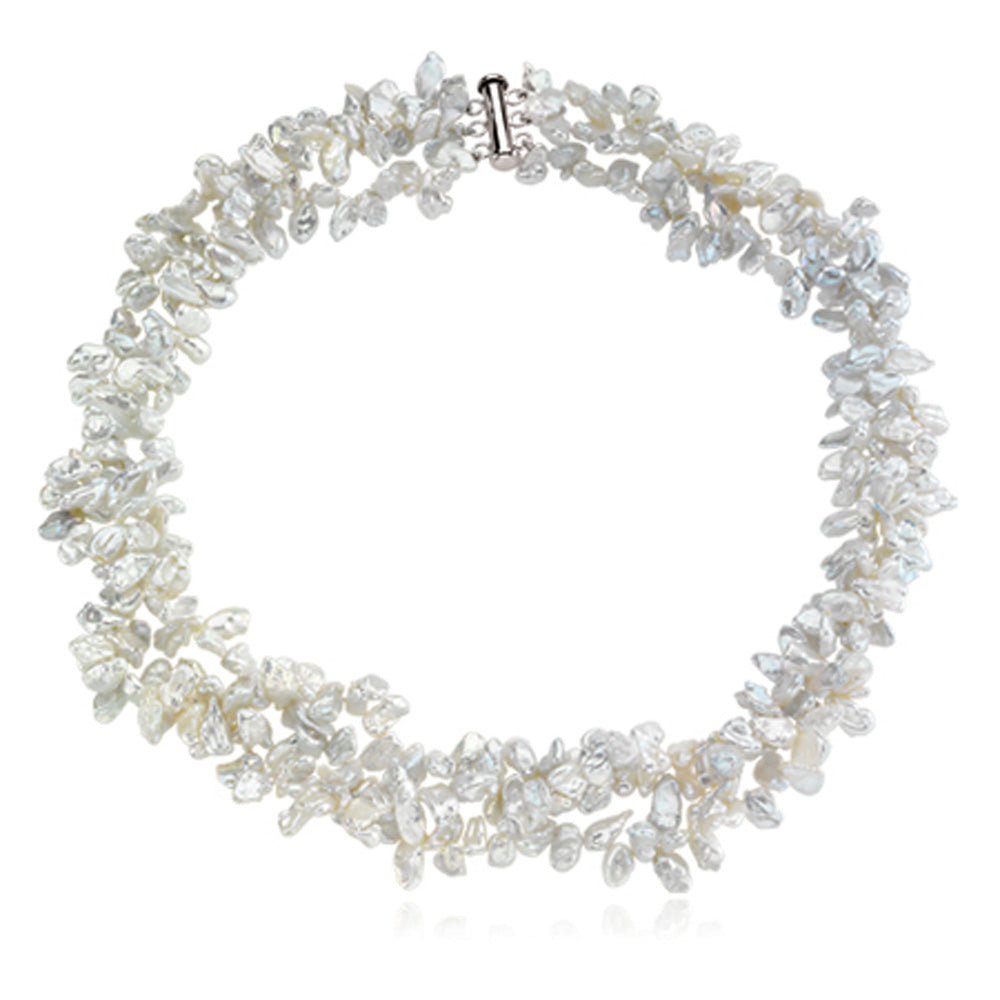 White Freshwater Cultured Keshi Pearl &amp; Silver 19 Inch Necklace, Item N8184 by The Black Bow Jewelry Co.